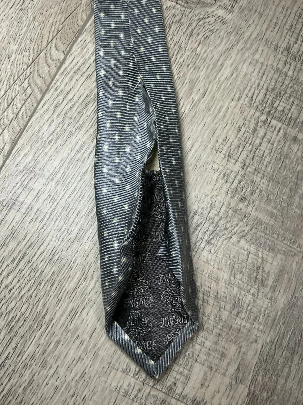 Gianni Versace Gray Black Geometric Silk Tie - Flawed